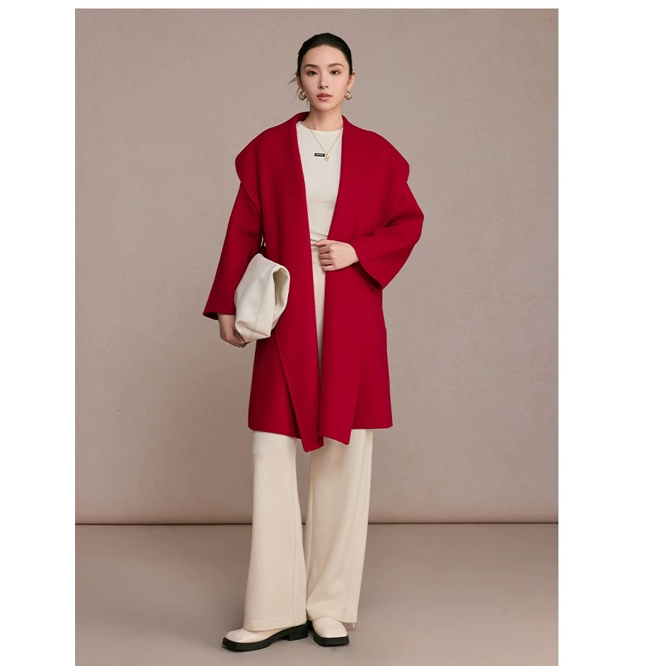 【曼德诗】M426306867羊绒毛呢外套冬双面呢大衣