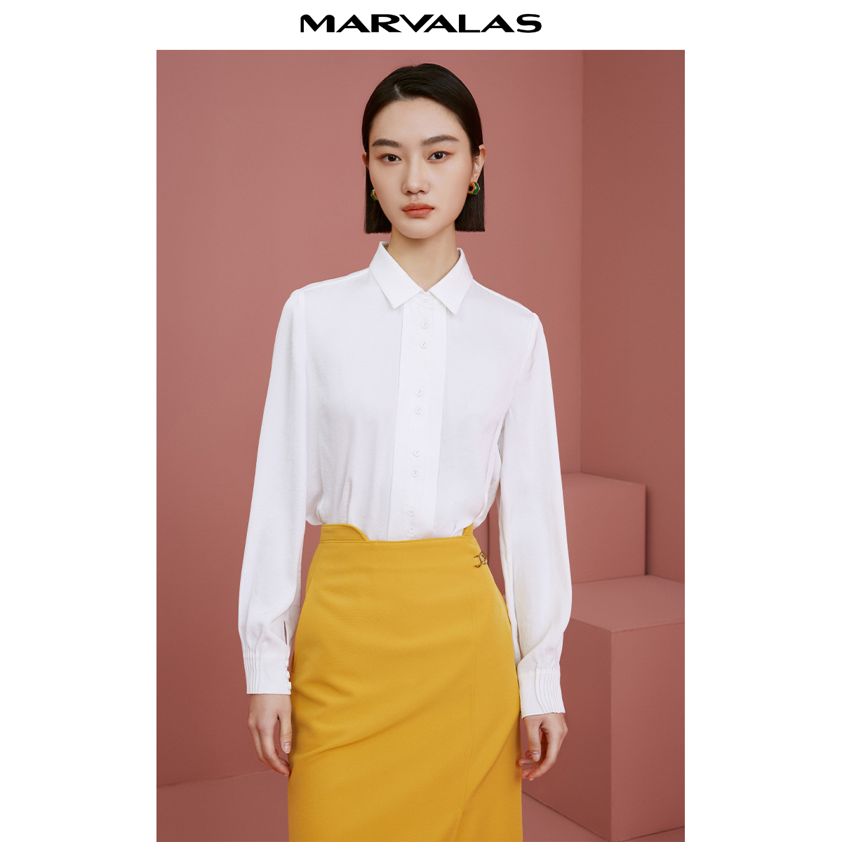 【曼德诗】衬衫女夏季洋气时尚设计感长袖小众薄款衬衣M311300250