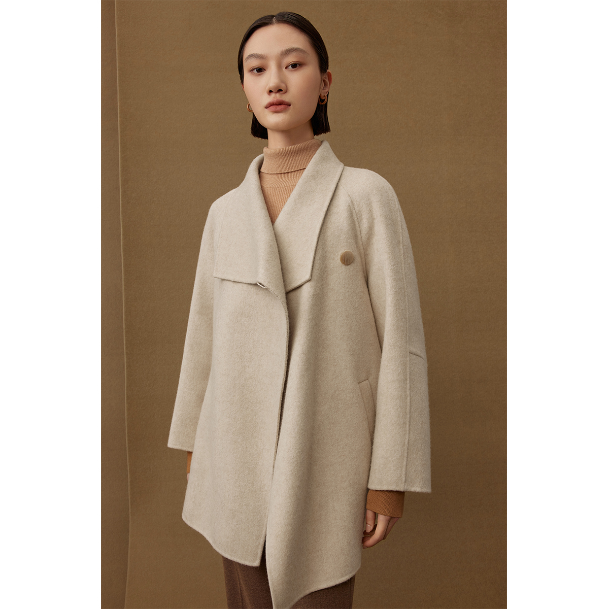 【商场同款】曼德诗羊毛驼绒中长外套冬收腰双面呢大衣M426302854