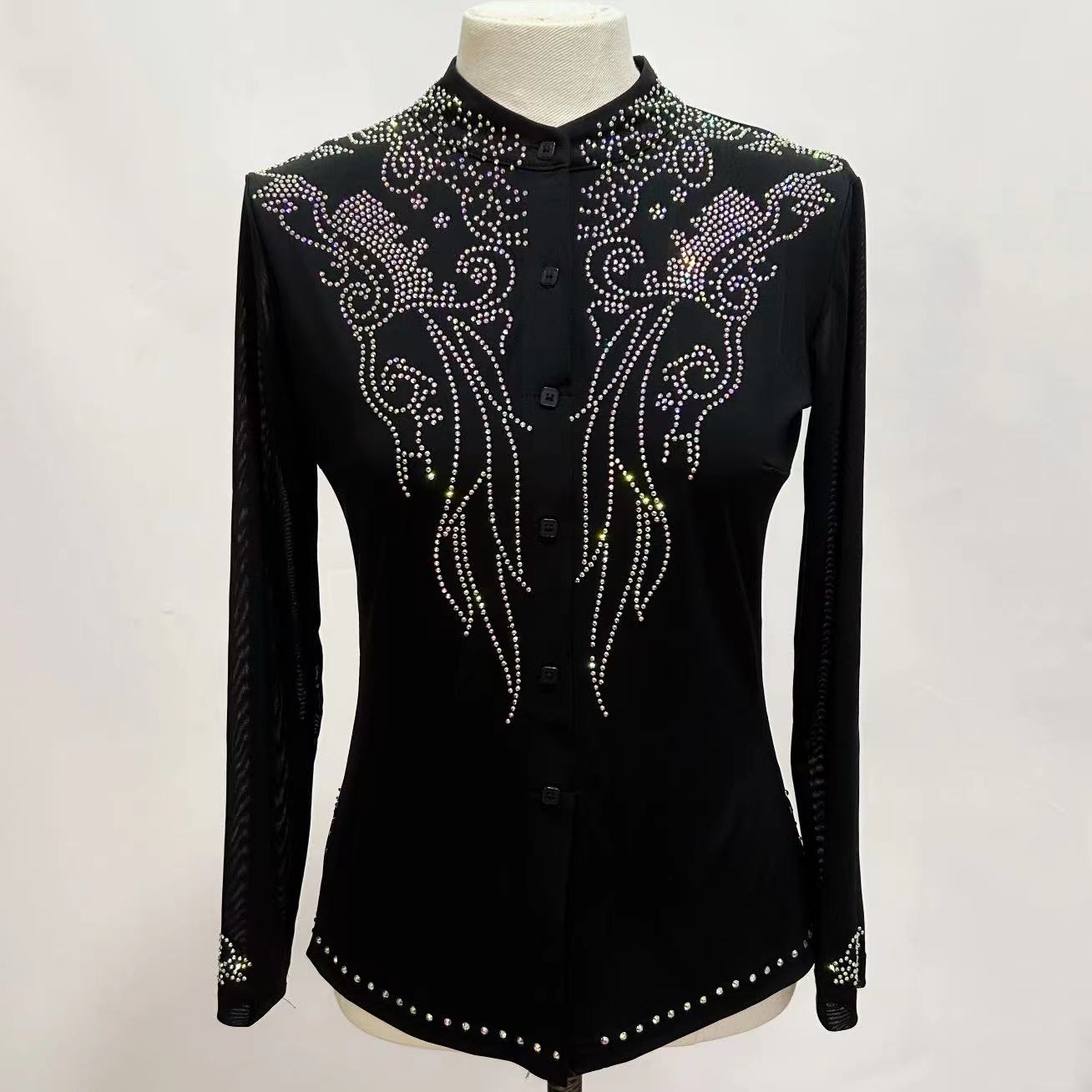 七海舞服三步踩水兵舞女式镶钻显瘦带钻百搭长袖上衣