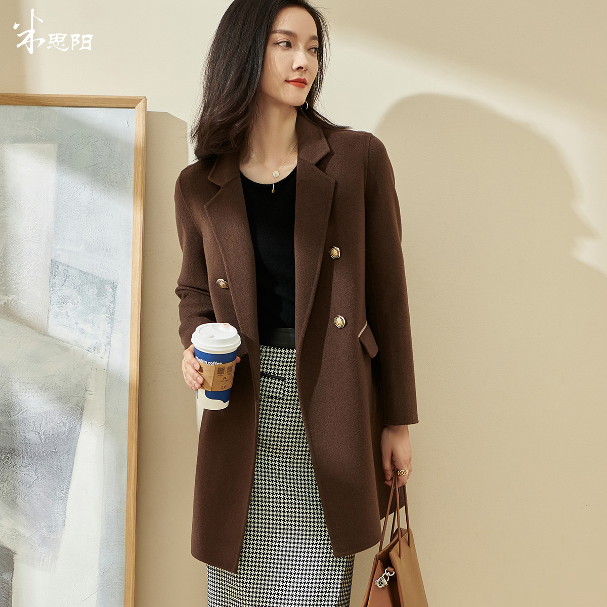 米思阳双面呢羊毛大衣时尚简约设计宽松百搭毛呢外套5Q21DZ2013