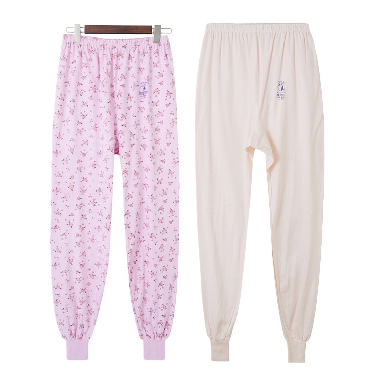 2件装双燕牌中老年人秋裤女纯棉宽松老式全棉高腰加肥加大棉毛裤