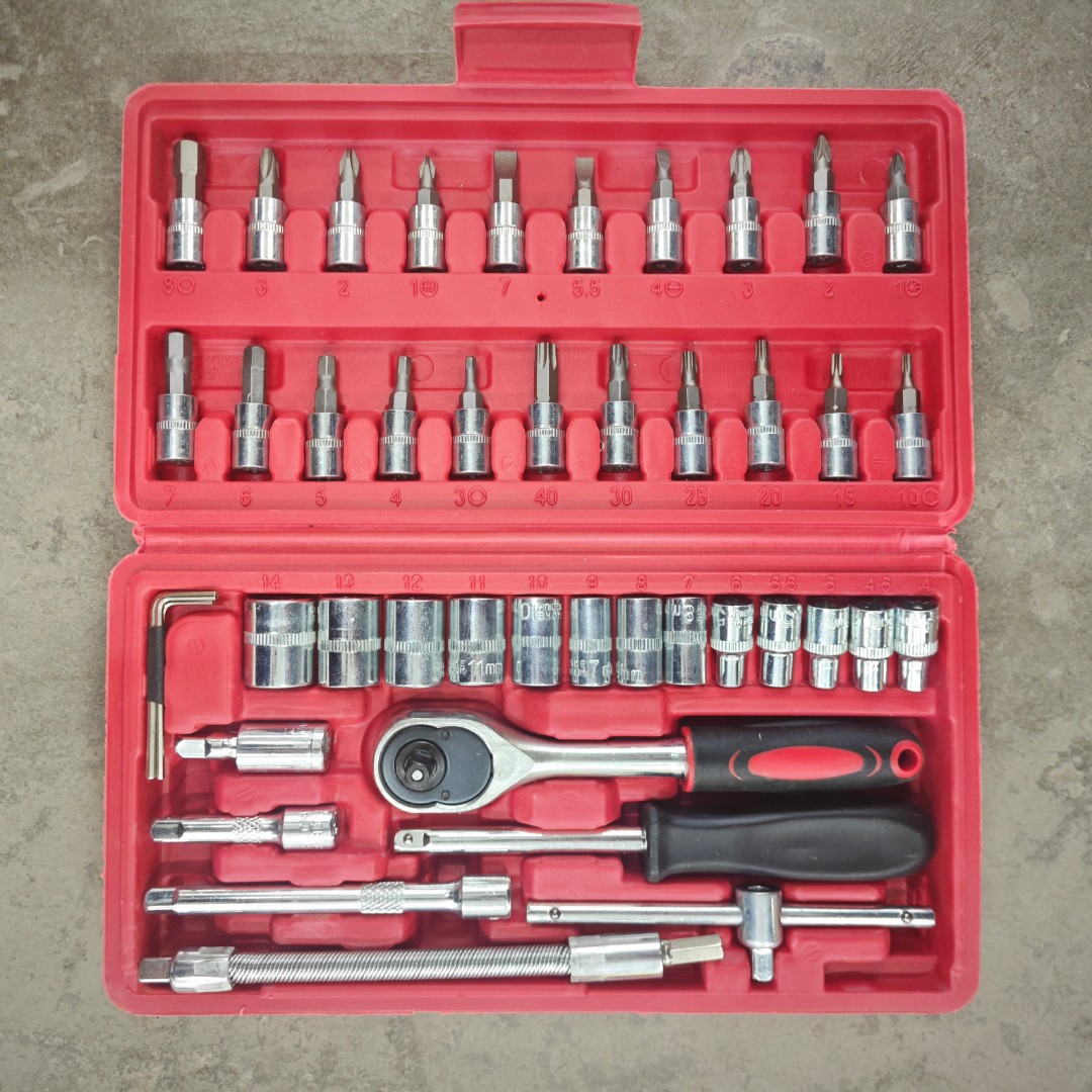 【1】汽修套筒46件套外壳颜色随机发维修工具46PC家用款多功能套筒