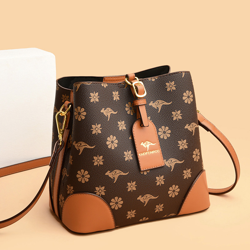 袋鼠正品经典女包真皮水桶包时尚百搭单肩包女士斜挎包手提小包包