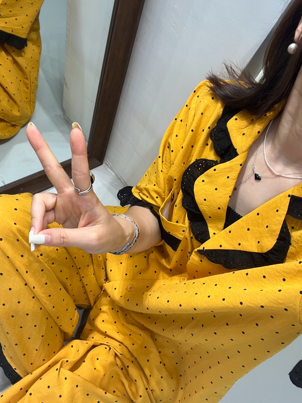 高品质拼接波点睡衣