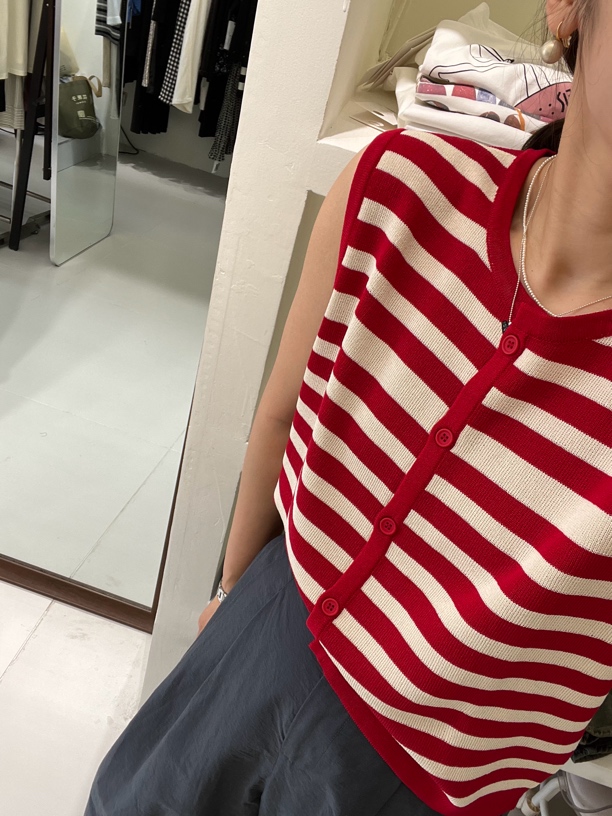 高品质红色条纹无袖砍