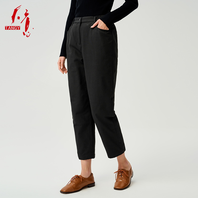 TANGY/天意冬季新品百搭休闲女士显瘦直筒加厚保暖棉裤W244504