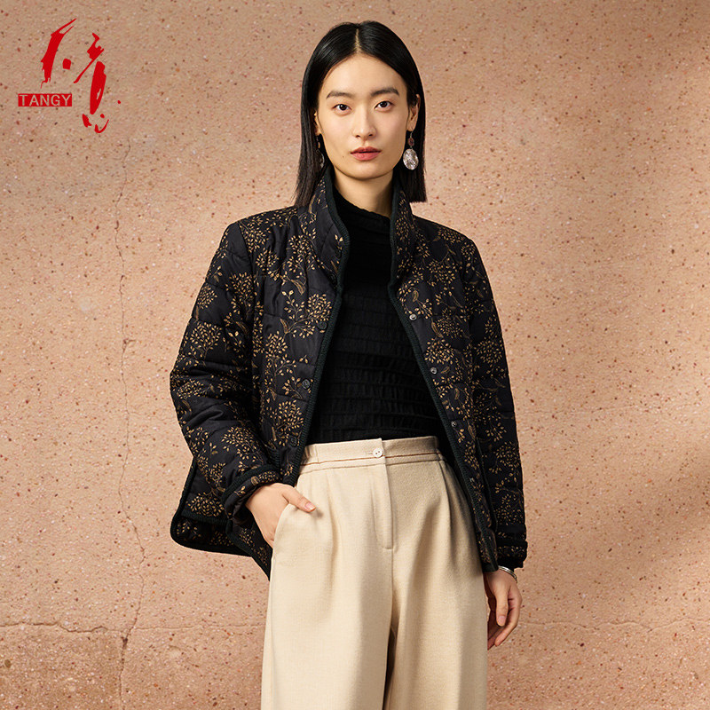 TANGY/天意2024秋冬新款立领印花舒适透气女士上衣棉服2244032