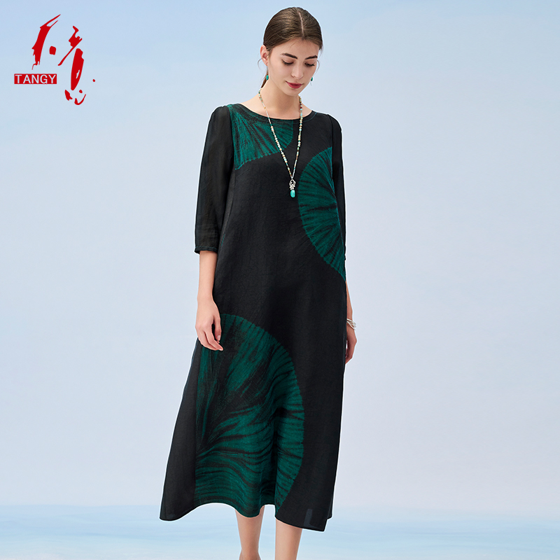 TANGY/天意夏季商场新款香云纱莨绸双非遗扎染连衣裙2232854