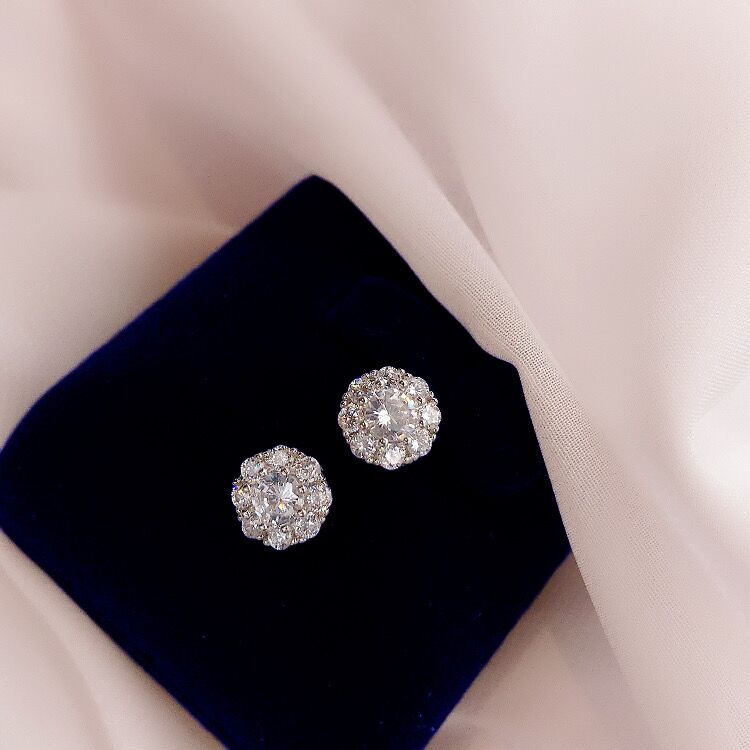 铜合金合成锆石耳饰 可旋转精致高级感气质简约耳钉百搭耳饰F225