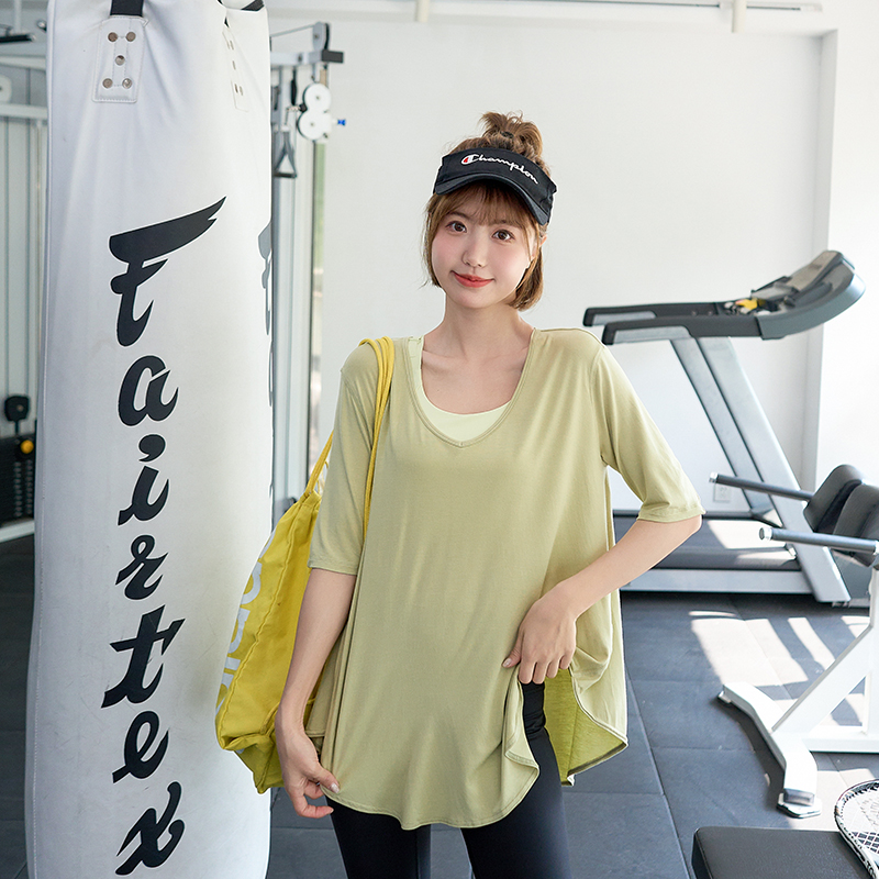 大码宽松休闲速干透气弹性瑜伽服健身衣短袖跑步锻炼运动上衣女