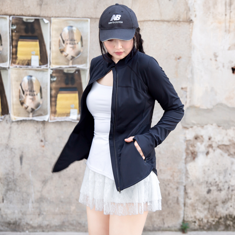 修身显瘦加长遮臀运动上衣女瑜伽服健身服跑步锻炼速干衣立领外套