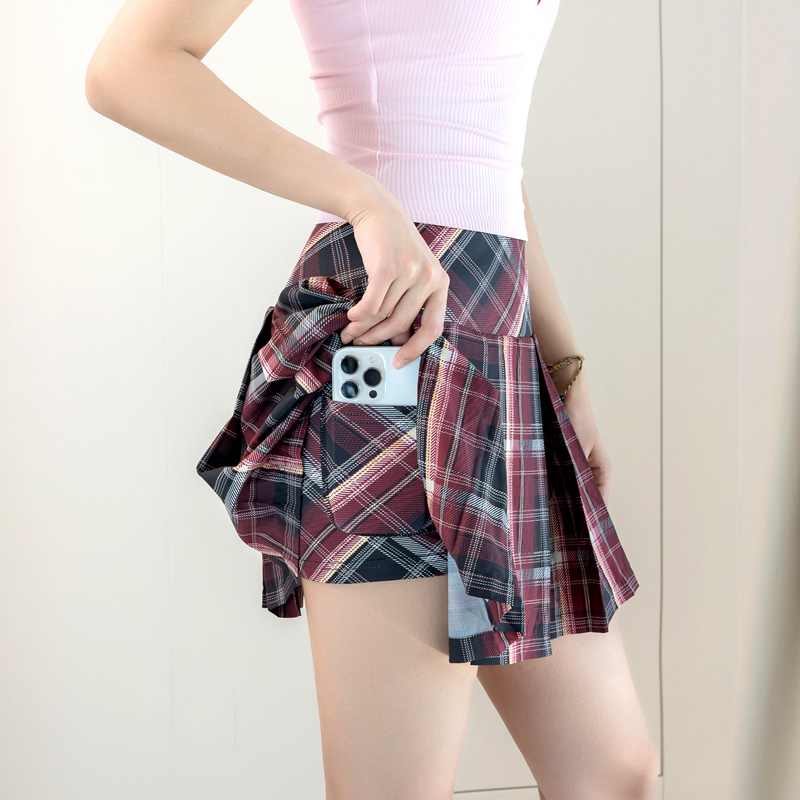 防走光双层瑜伽服短裙带平角裤有兜四分裤裙跑步锻炼健身瑜伽裤