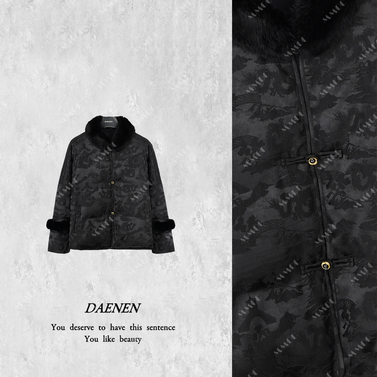 仫赐【喜上眉梢】新中式国风提花獭兔毛羽绒外套MCFYR1318