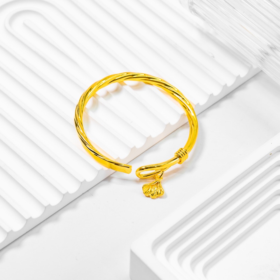 足银手镯 女款气质时尚    莫比乌斯银杏手镯   百搭简约经典