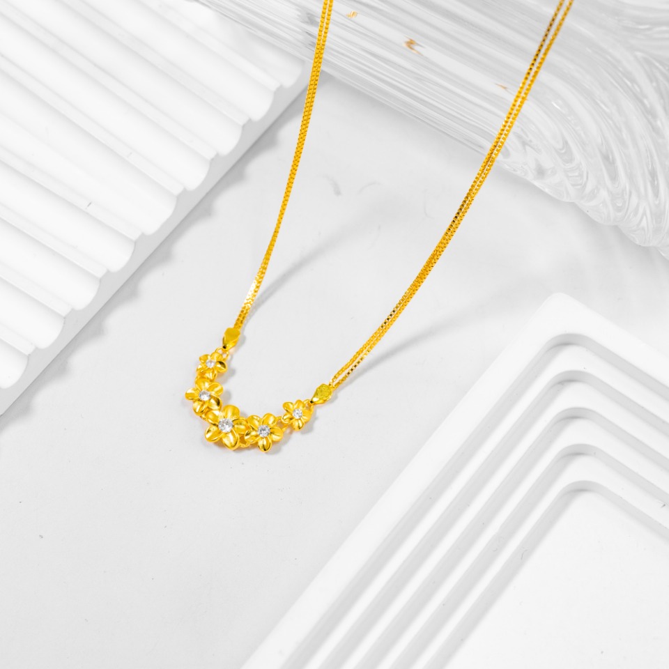 坠链均足银 女款简约  迎春花套链 点钻款 气质轻奢时尚百搭金色