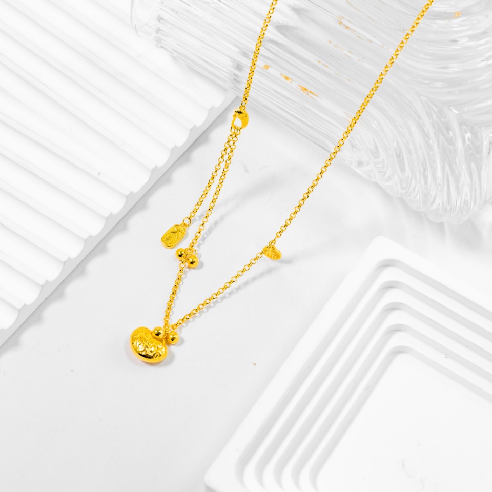 坠链均足银 轻奢气质时尚  大吉大利锁包套链  小众简约