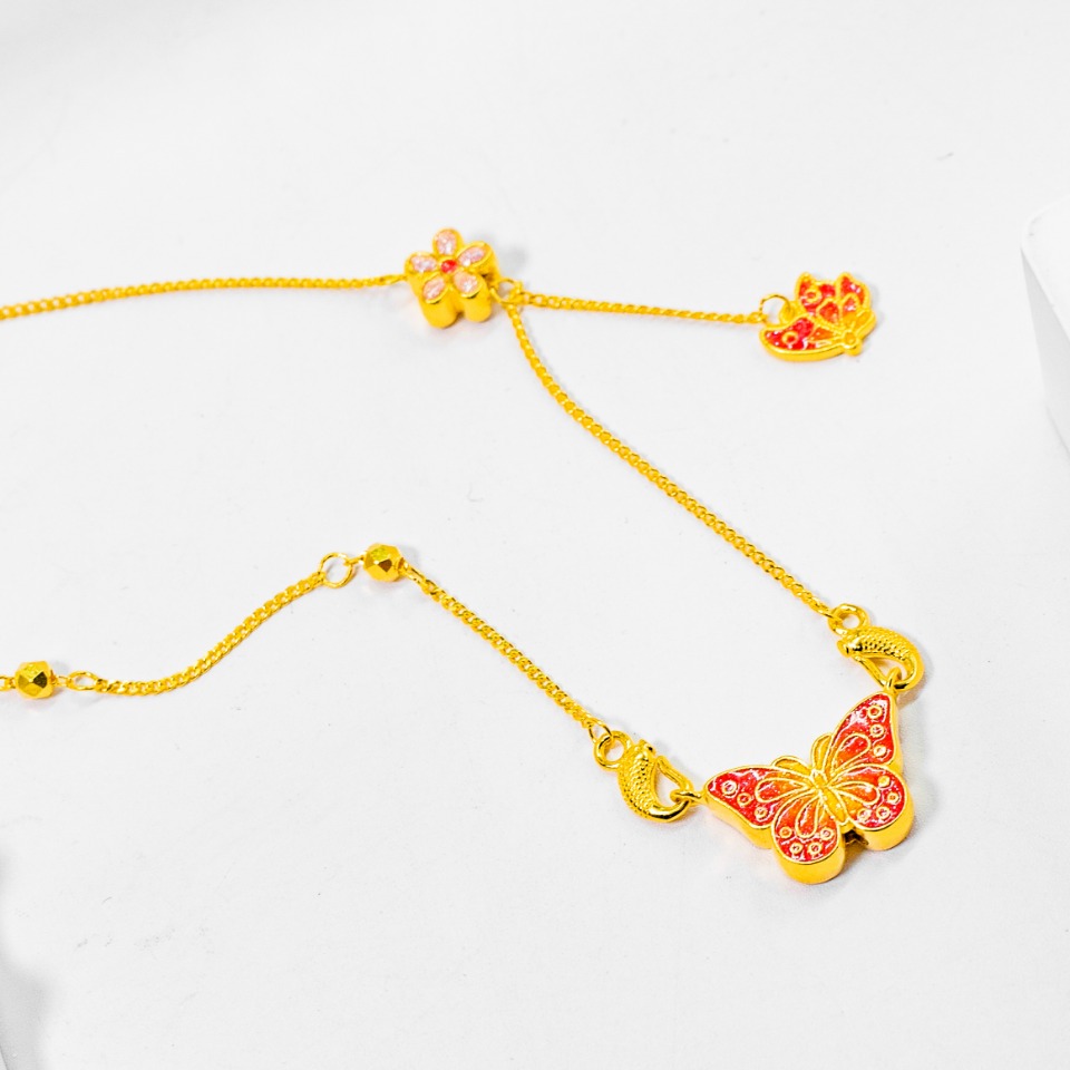 坠链均足银 时尚精美气质 梦幻彩蝶套链A款 