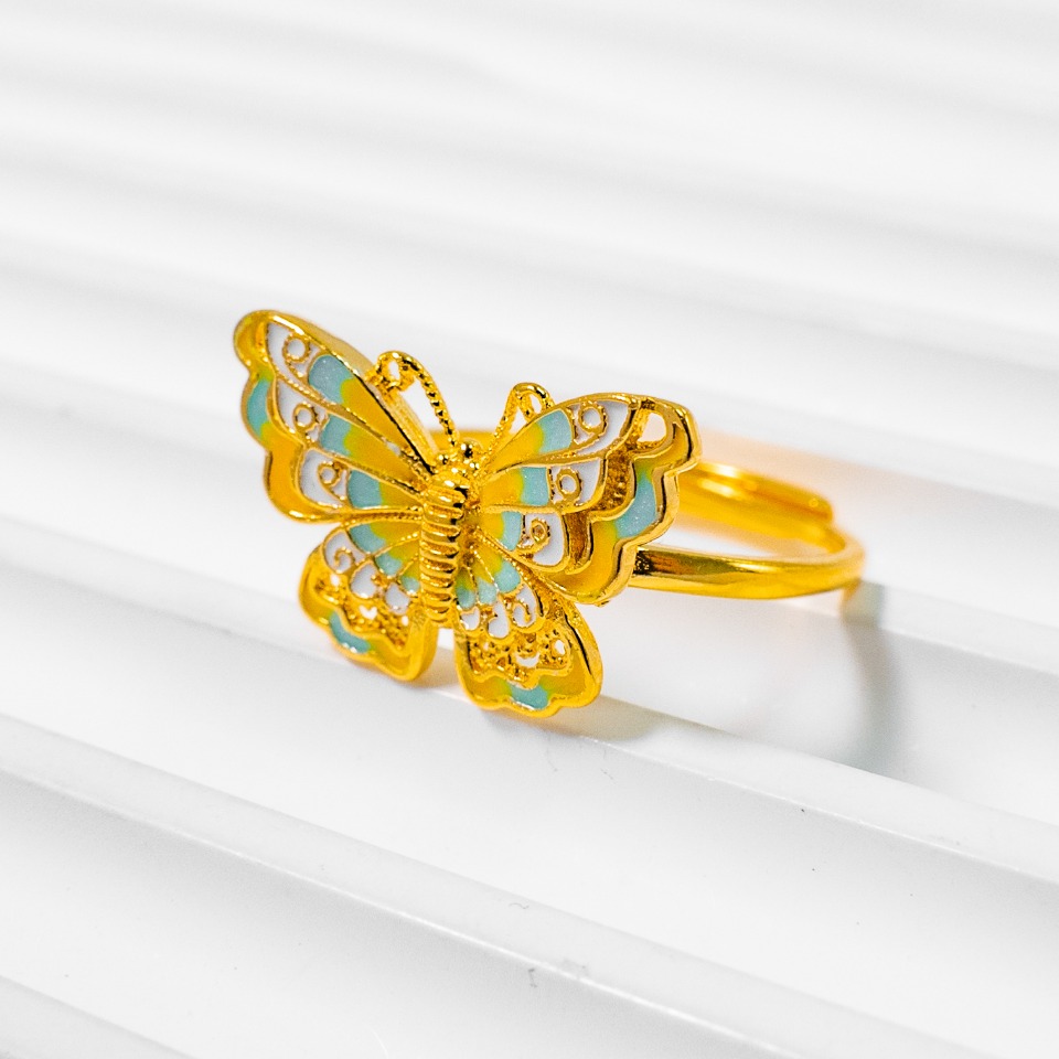 足银戒指 气质轻奢时尚珐琅彩 蝴蝶戒指  百搭复古简约