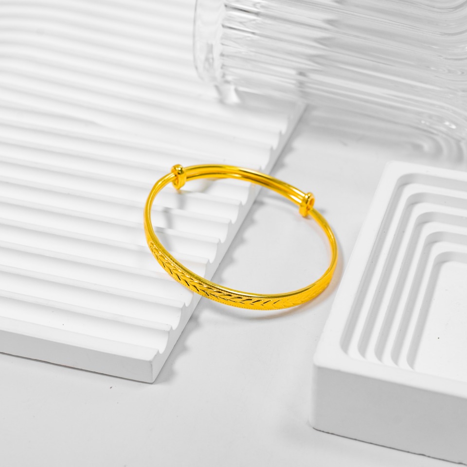 足银手镯 女士复古经典  麦穗推拉手镯 气质时尚百搭简约