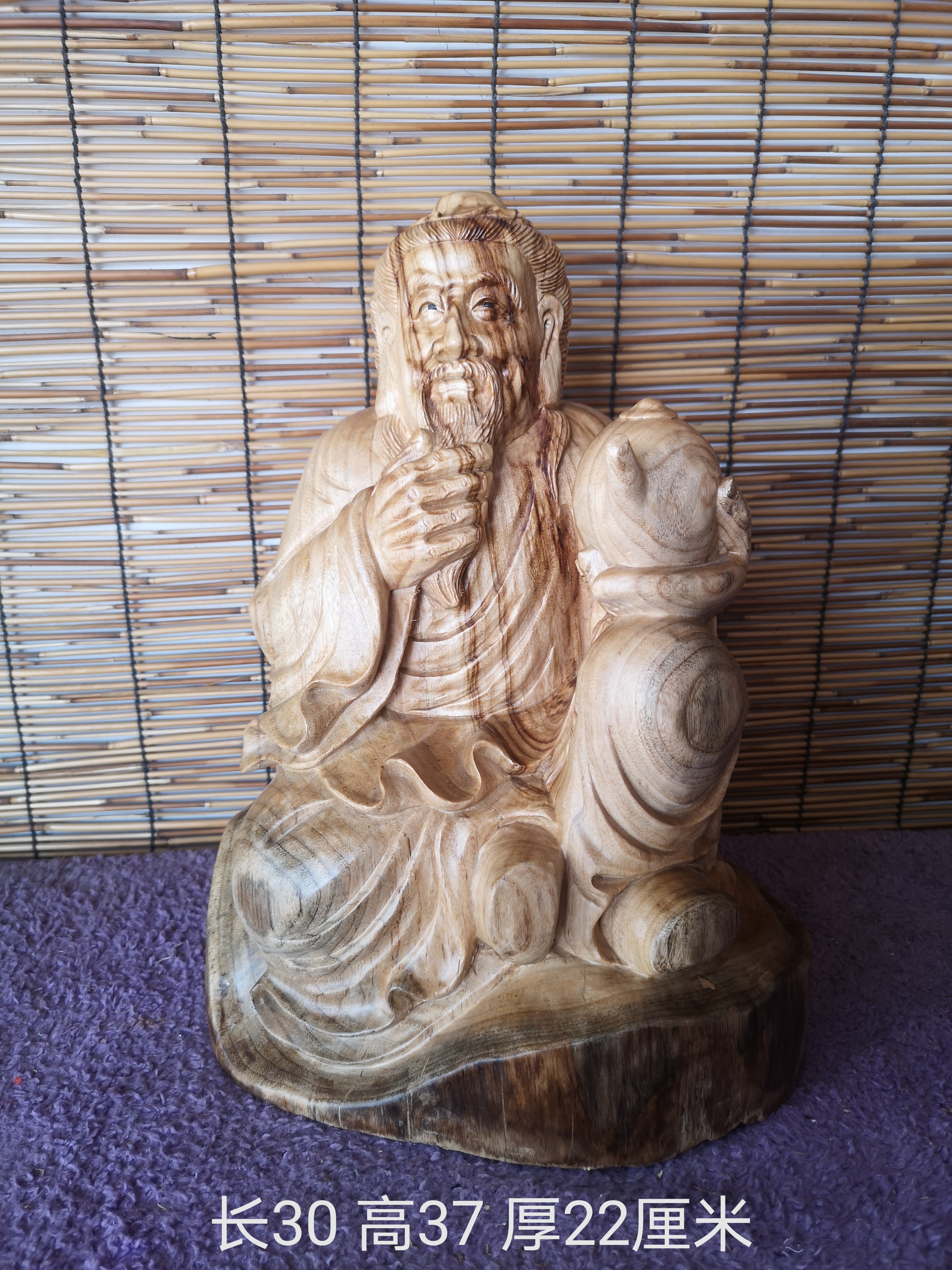  樟木 做工精细 无拼补 纯手工雕（茶圣）一物一拍