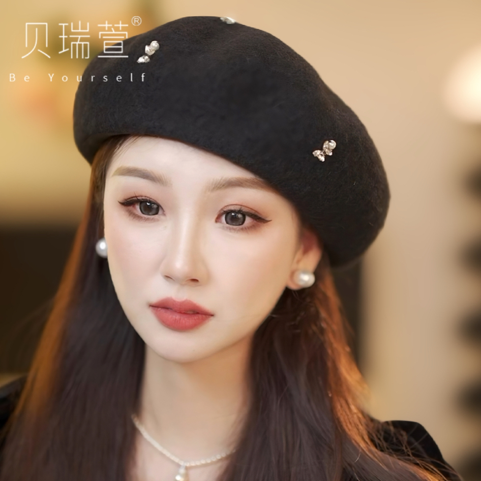 MZ001赫本风羊毛贝雷帽画家帽女秋冬复古百搭优雅气质八角帽