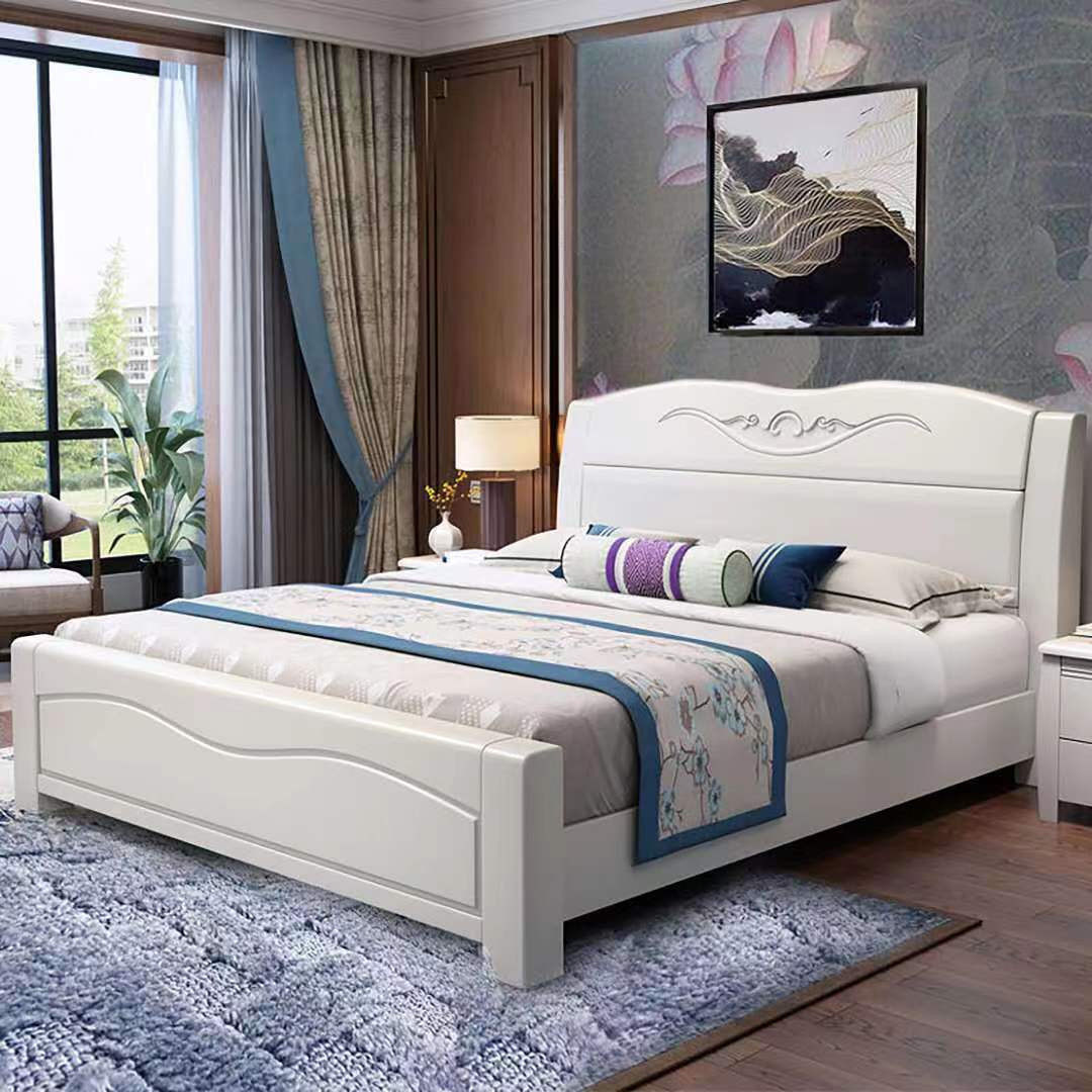 全实木1.8米成人简约双人床 1.5米主卧大床储物高箱收纳婚床加厚