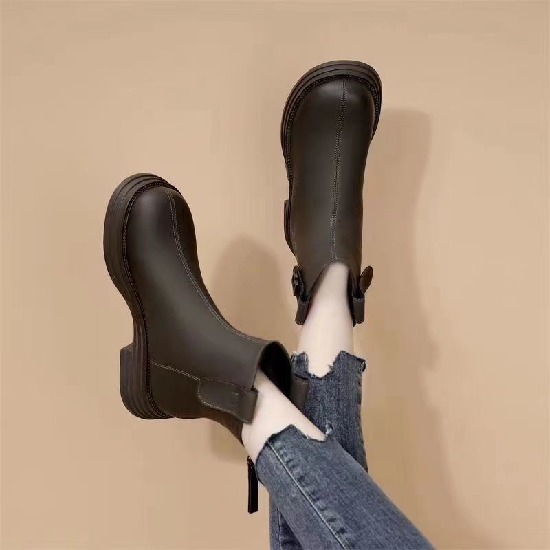 【翘颜女鞋】新款舒适时尚百搭显瘦加绒软皮软底切尔西马丁靴1199