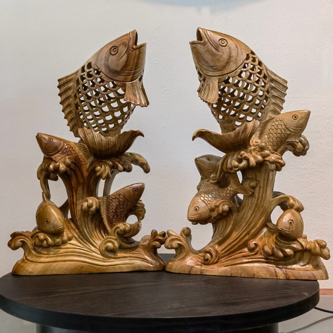 年年有鱼香樟木潮汕木雕