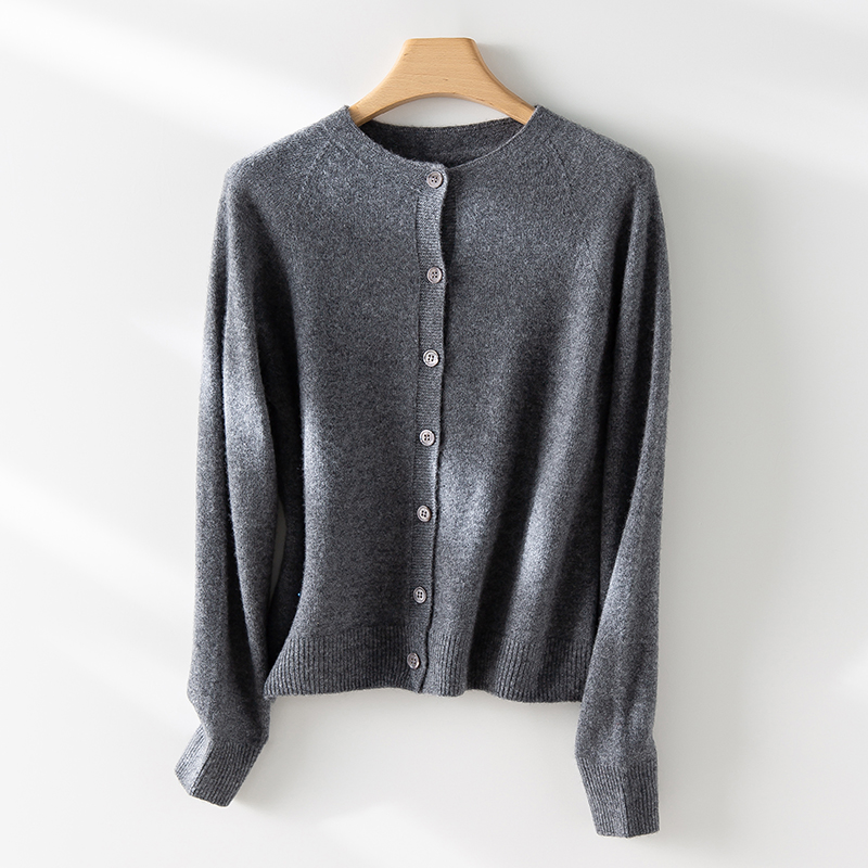 全羊毛圆领羊毛衫2025秋季新款女针织开衫上衣YY8019