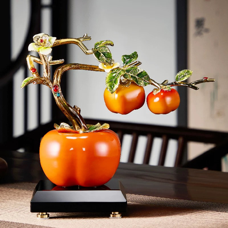 柿柿如意柿子摆件高端新中式客厅玄关办公室装饰品乔迁新居礼品