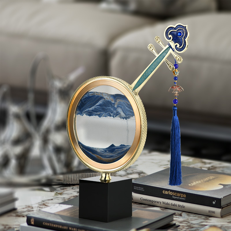 国风艺术高端琵琶流沙画沙漏摆件客厅旋转电视柜办公桌桌面装饰品