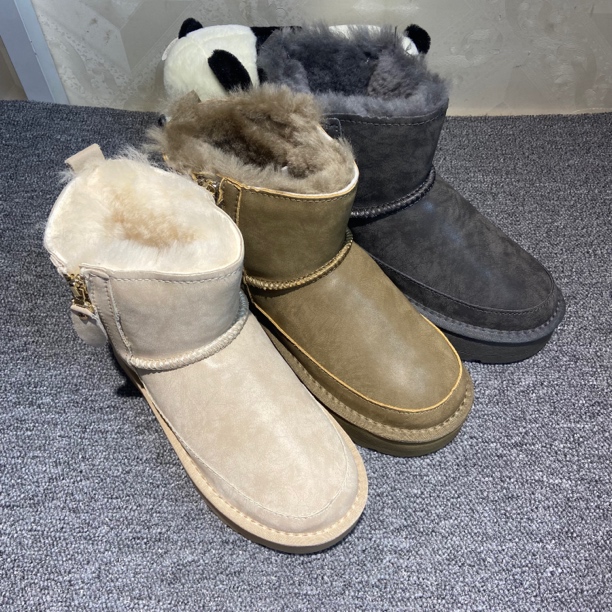 牛皮鞋面内里真羊毛雪地靴女冬季加绒加厚防滑保暖棉鞋
