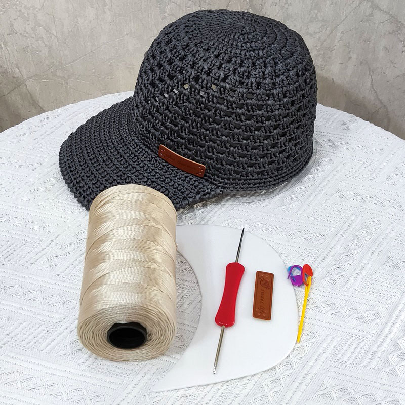 【非成品】棒球帽材料包丝光棉麻扁带线手工钩织帽子坐垫线手编