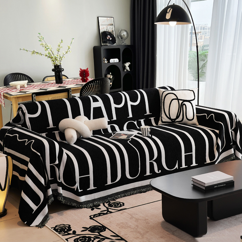 邓肯极简风四季通用雪尼尔沙发盖巾现代简约全包万能防尘坐垫套