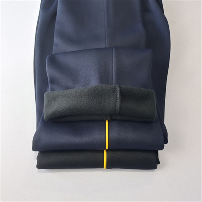 加绒加厚藏蓝色细黄条校服裤子男女学生冬季黄杠校裤冬款黄边校裤