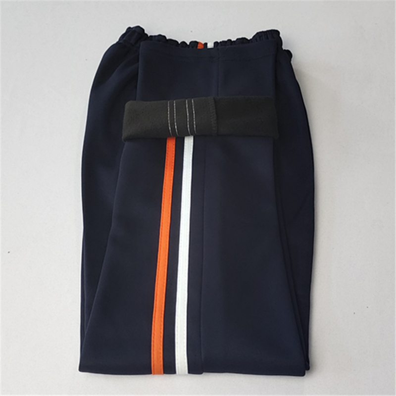 加绒加厚白橙条校服裤子初高中小学生藏蓝色两条杠橙白条校裤冬款