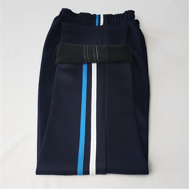 加绒加厚藏蓝色白蓝条校服裤子两条杠蓝白条初高中小学生冬季校裤