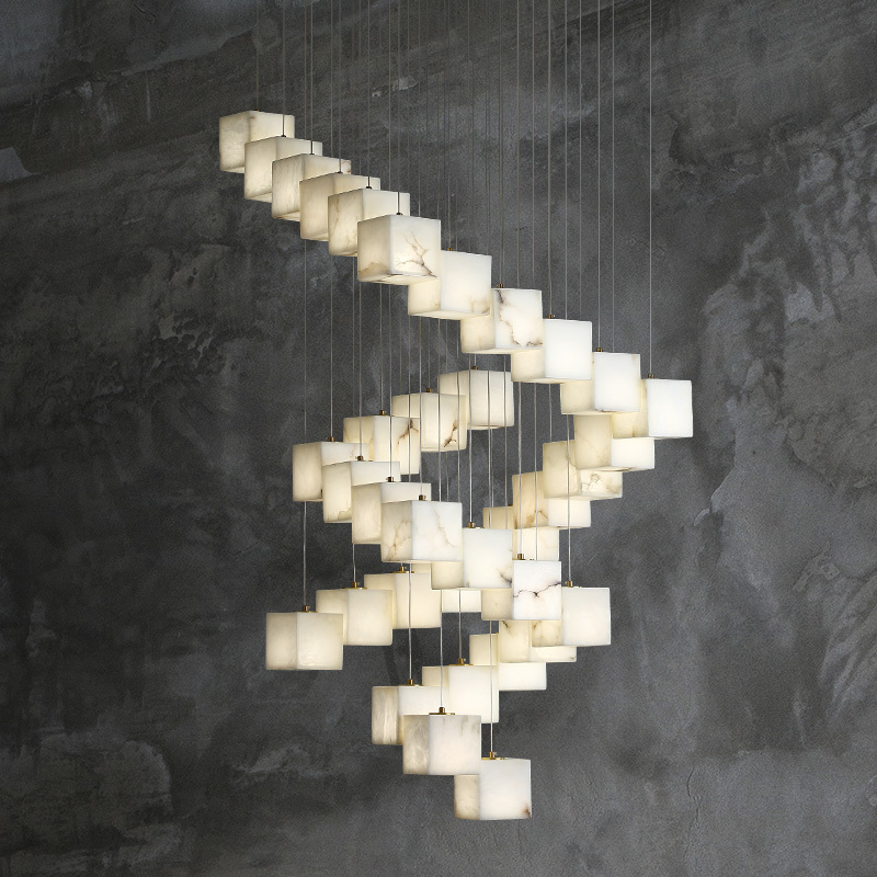 西班牙进口云石客厅吊灯现代新中式别墅loft旋转楼梯设计师款灯具