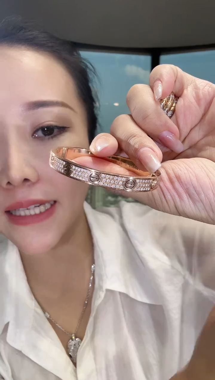 【闪购商品】钻石手镯18K金镶嵌宽玫