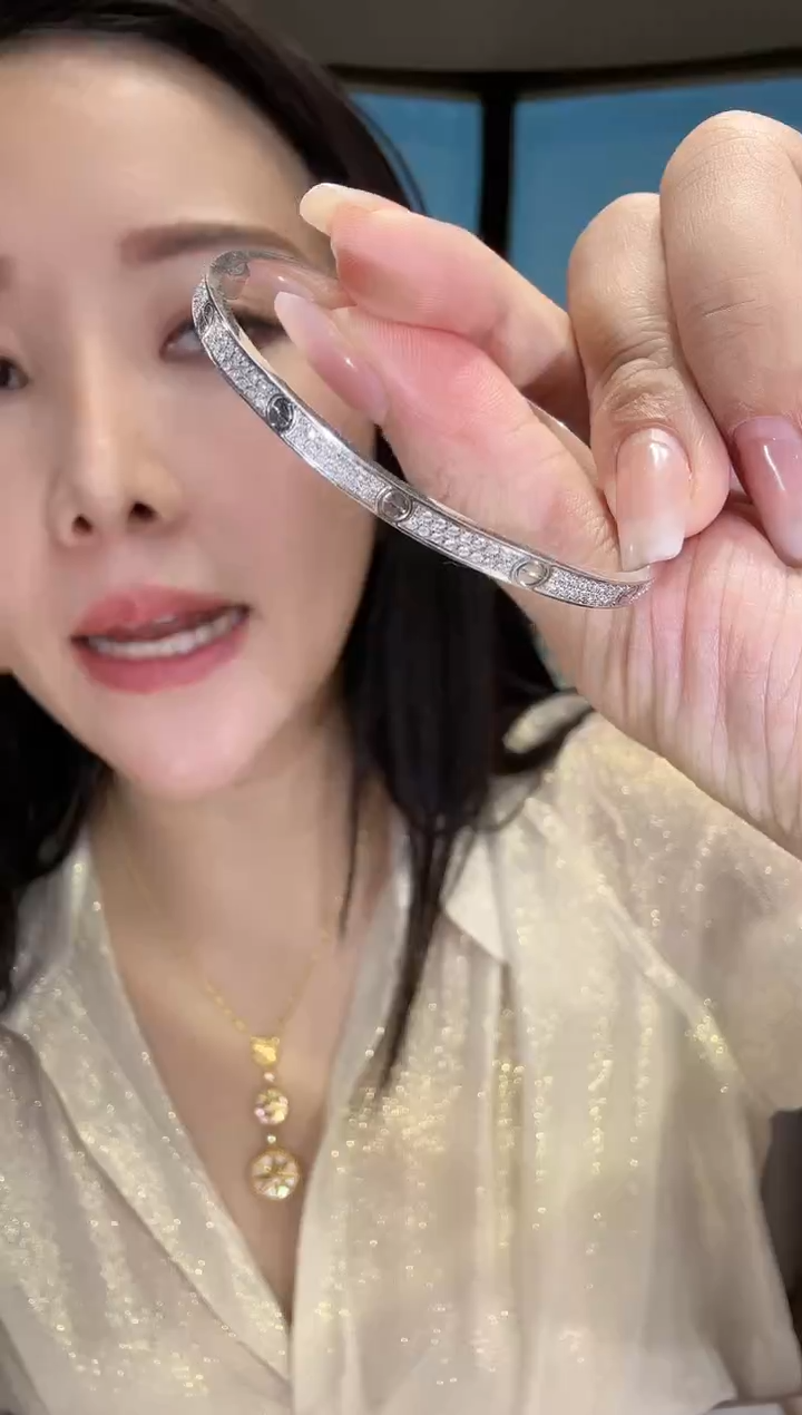 【闪购商品】钻石手镯18K金镶嵌窄版满天星手镯