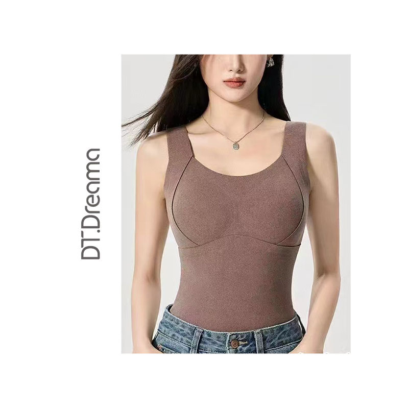 秋冬石墨烯保暖吊带冬季内衣女士无痕保暖背心上衣免穿文胸带胸垫