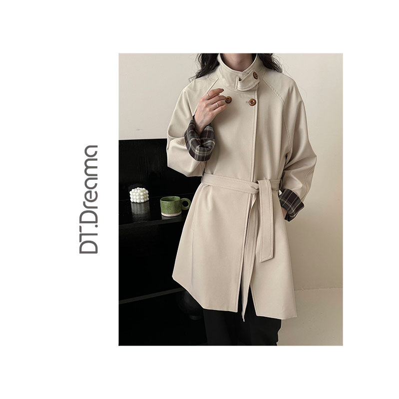 气质休闲高级经典撞色风衣外套女新款廓形显瘦宽松气质英伦风大衣