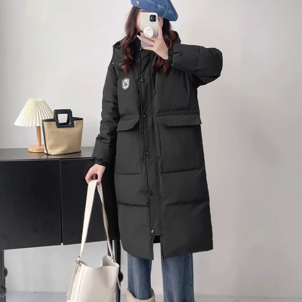 2023年新款加厚羽绒服女中长款过膝白鸭绒宽松冬保暖外套