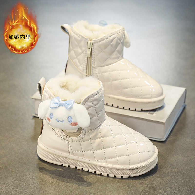 回力瑞女童雪地靴冬季儿童皮毛一体保暖短靴小女孩加绒加厚大棉鞋