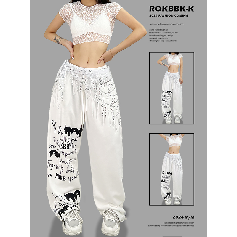 ROKBBK-K/布韩街舞潮牌单腿印花爵士jazz长裤跳舞运动hiphop女裤
