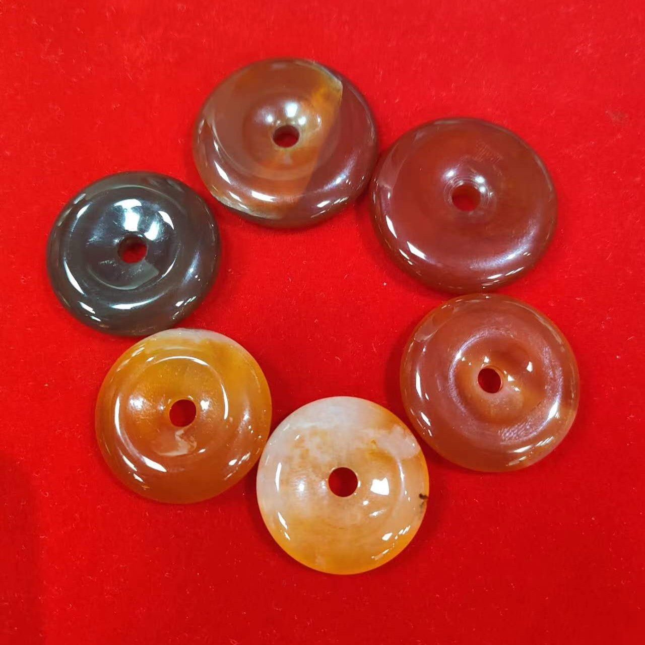 【金凤凰珠宝福利】MS1131-天然红花参珀玛瑙平安扣-多样性只发一件