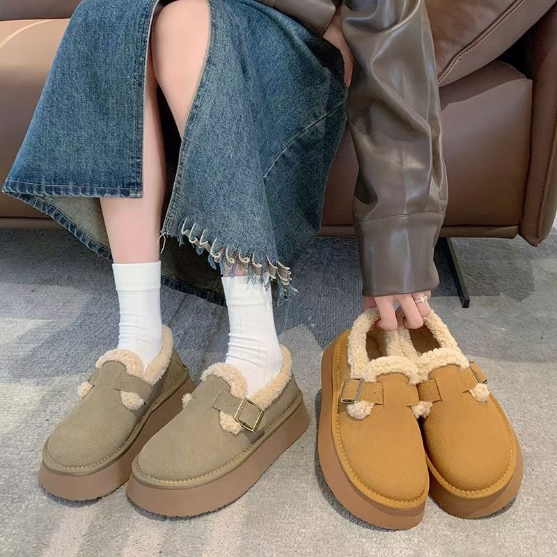 下单拍大一码，冬季新款松糕厚底勃肯雪地棉鞋一脚蹬保暖时尚款