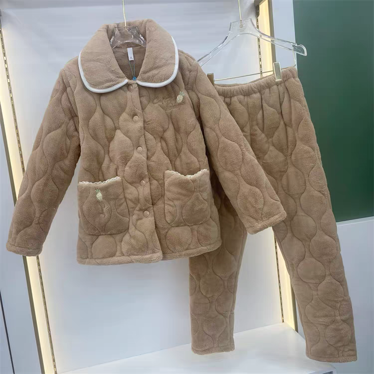 专柜同款川之藤睡衣女冬季新款麦穗绒抗静电简约可外穿家居服8908