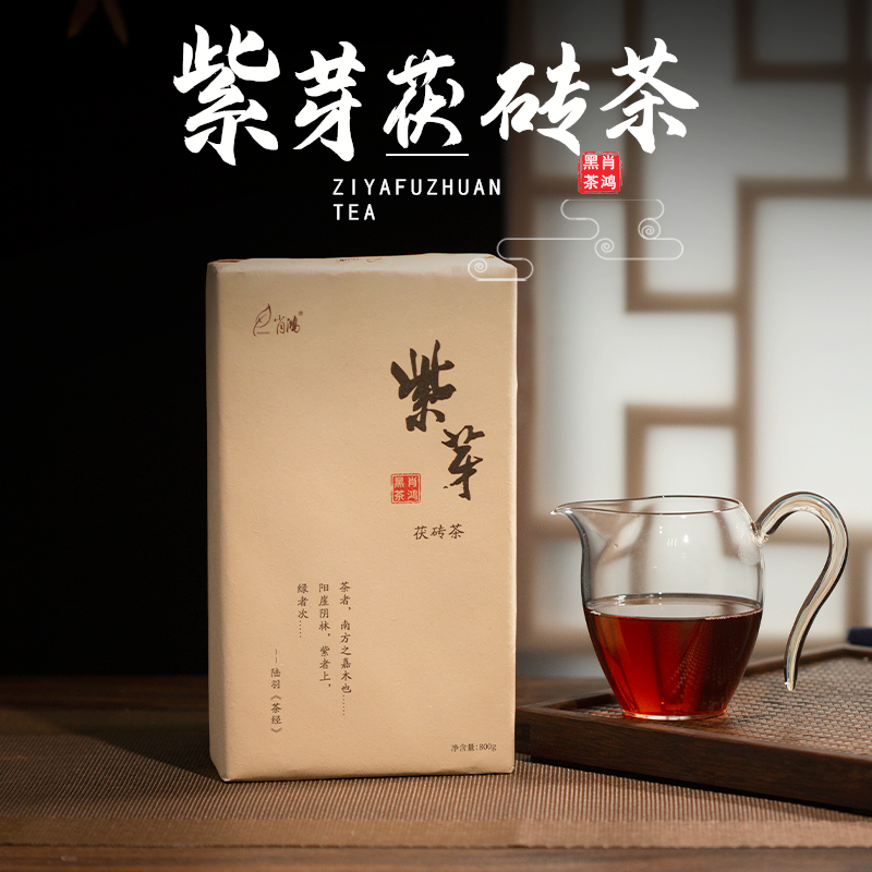 肖鸿黑茶紫芽茯砖茶金花湖南茯茶泾阳茯茶茯砖茶金花